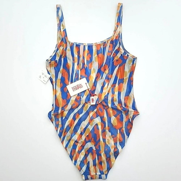 SOLID & STRIPED Luela One Piece Swimsuit Leopard Zebra Print Blue Orange Size M - Picture 5 of 14